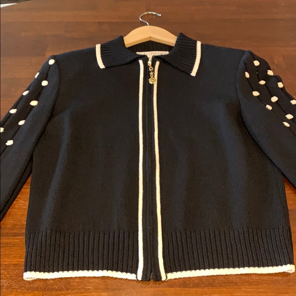 St. John Collection Navy ZIP Up Sweater